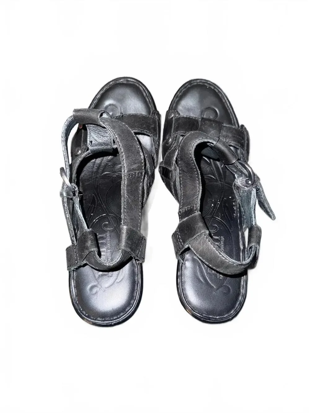 Born Black Leather Platform Heeled Sandals Size 8 / 39